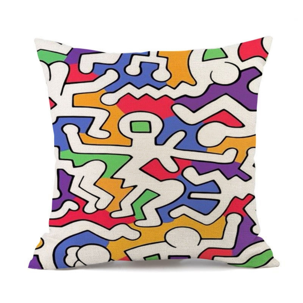 Multicolored Keith Haring Linen Pillow Cover